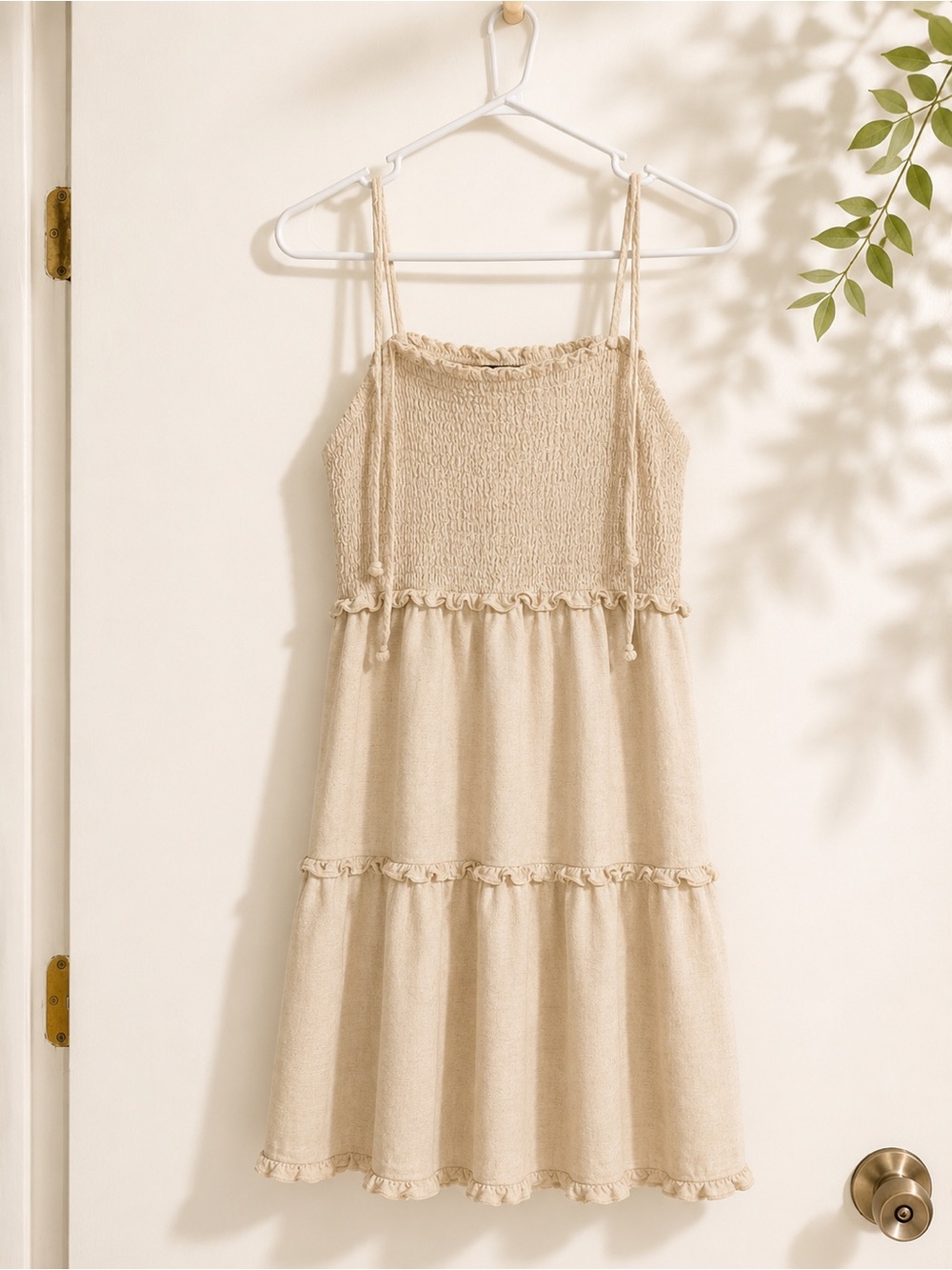 Neutral Cream Tiered Smocked Sundress